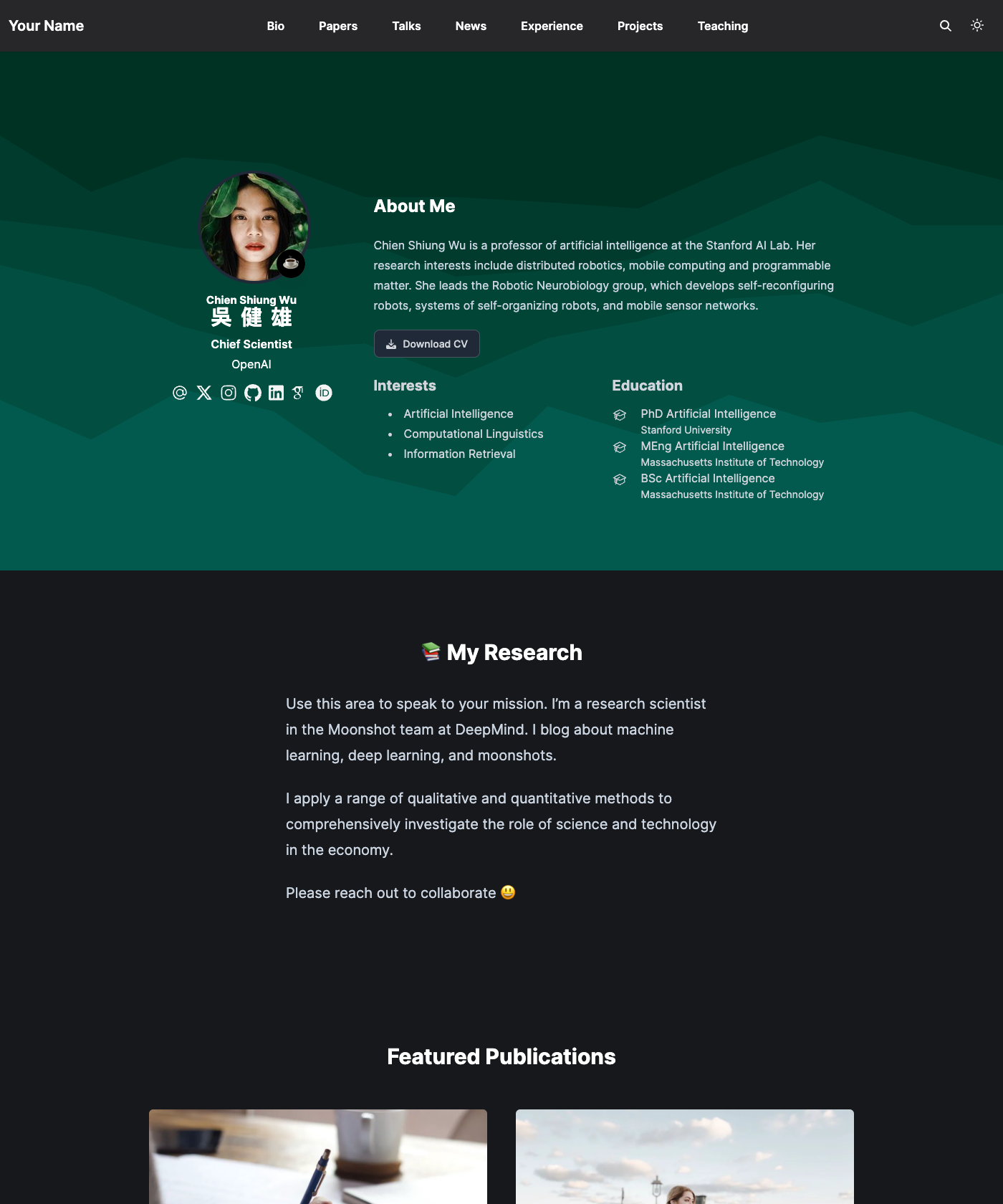 Screenshot of Theme Academic Cv