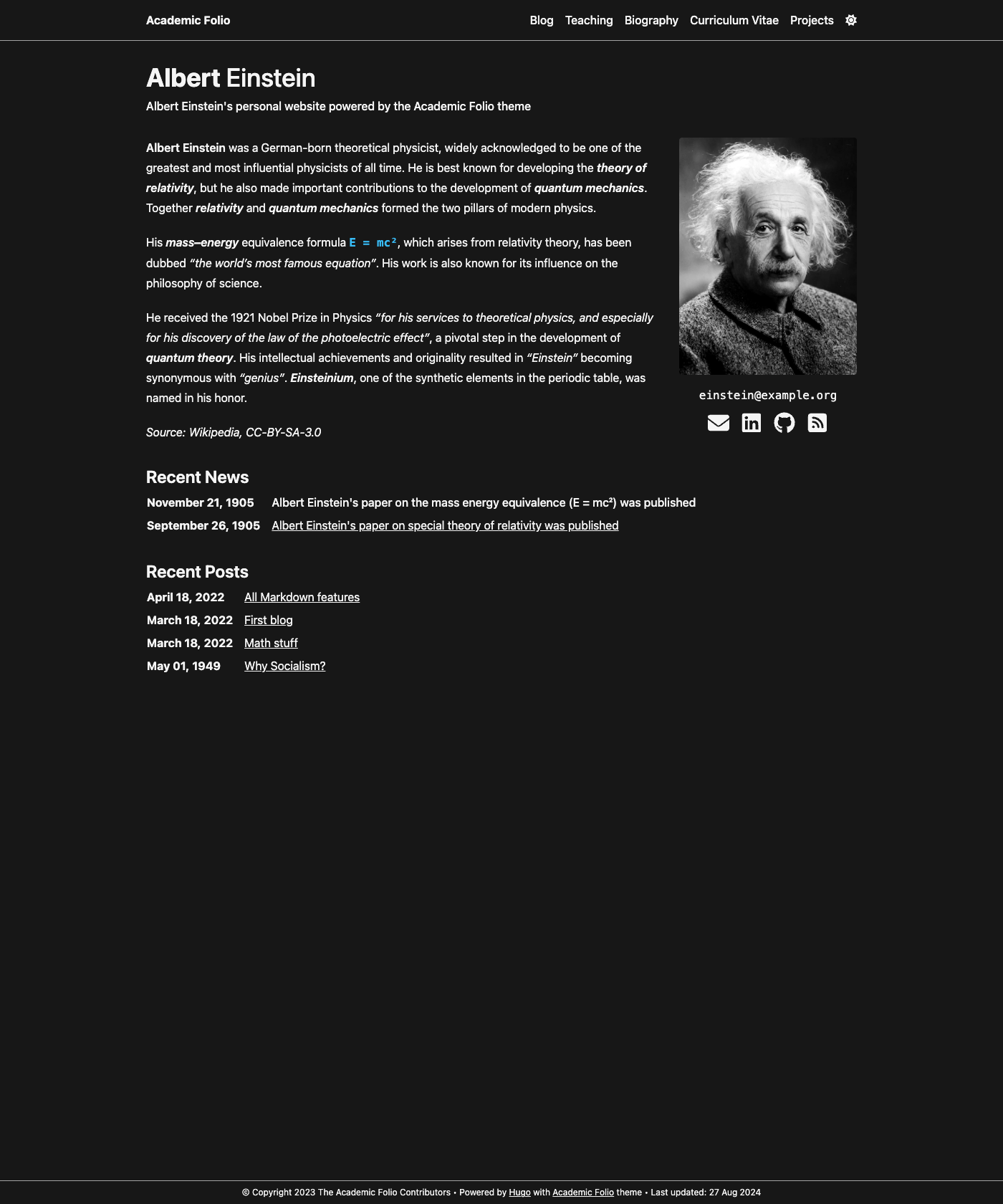 Screenshot of Academic Folio