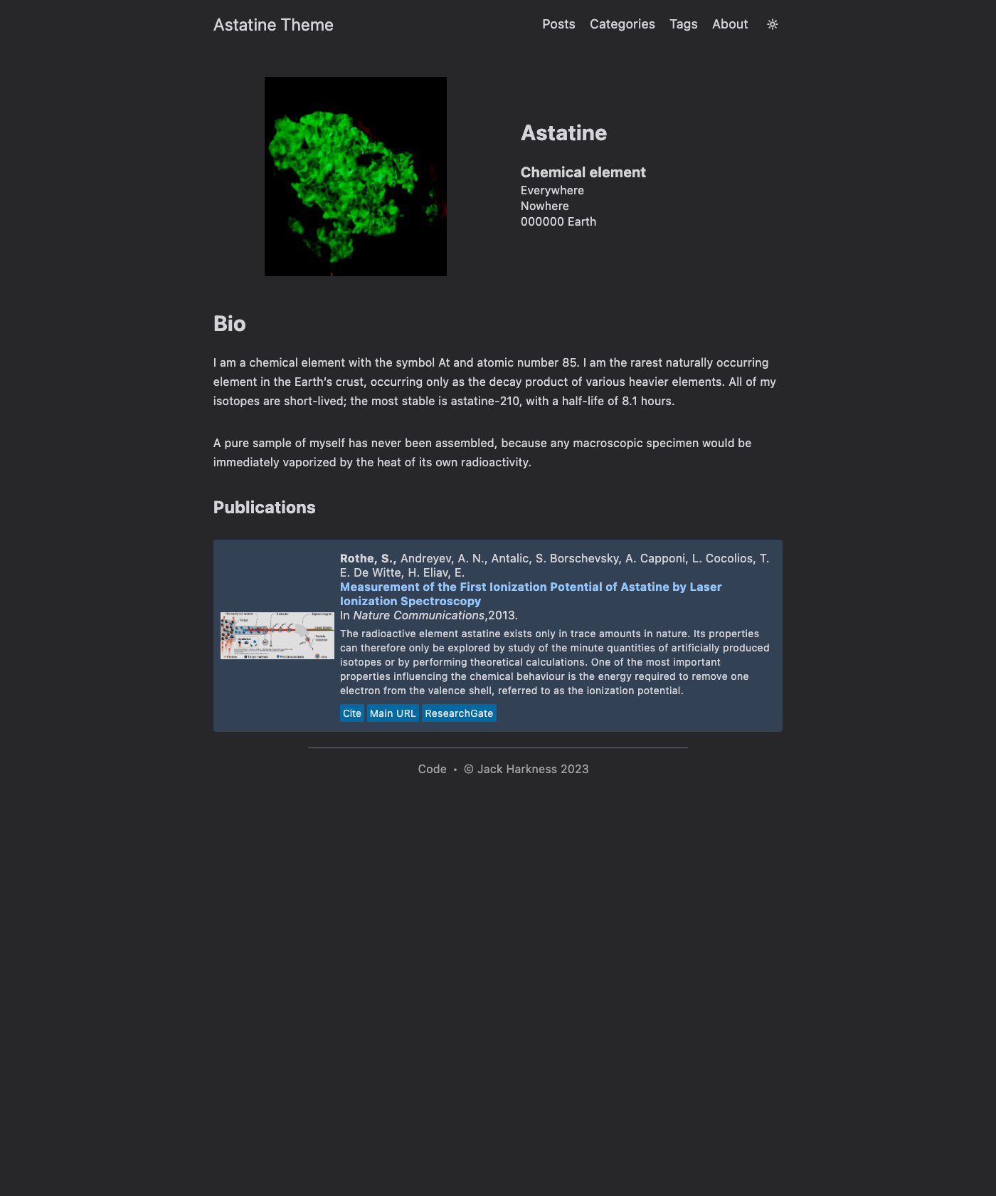 Screenshot of Hugo Astatine Theme