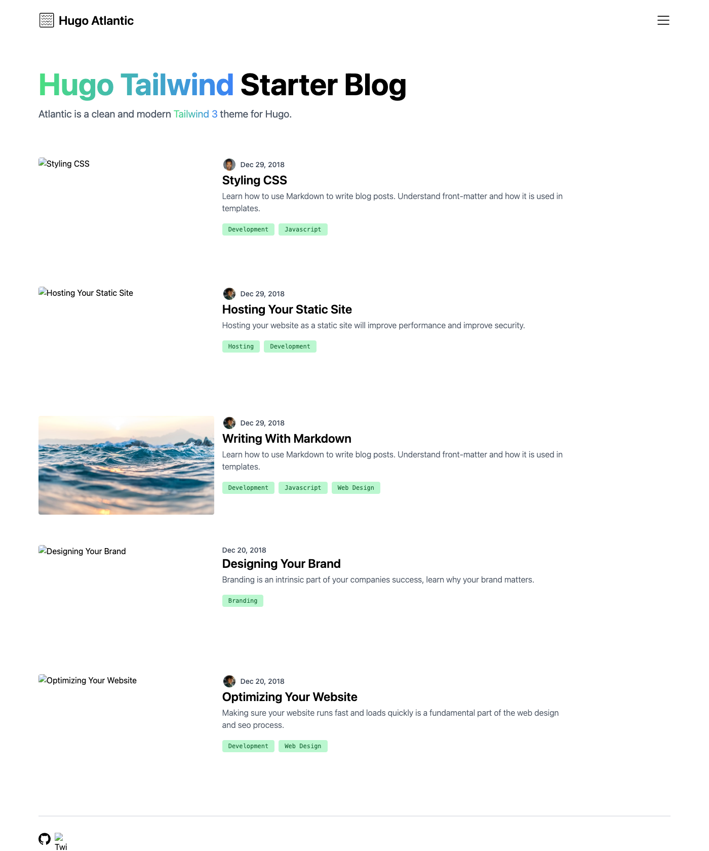 Screenshot of Hugo Atlantic Theme