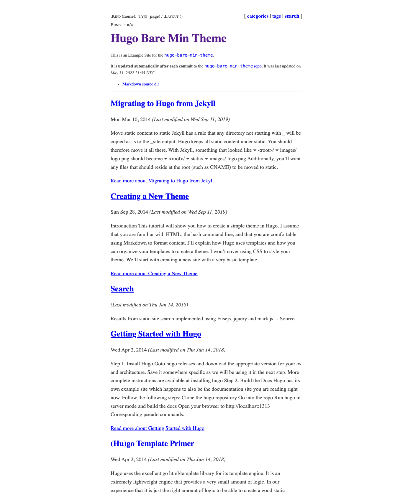 Screenshot of Hugo Bare Min Theme