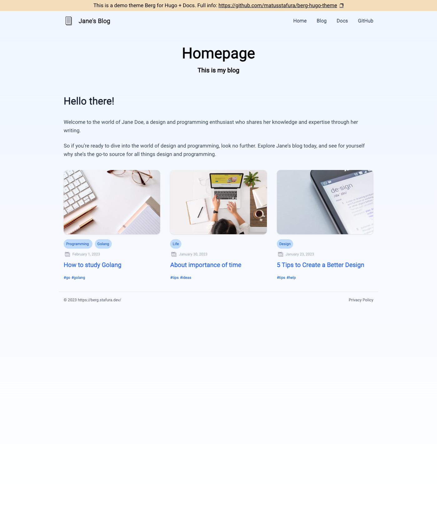 Screenshot of Berg Hugo Theme