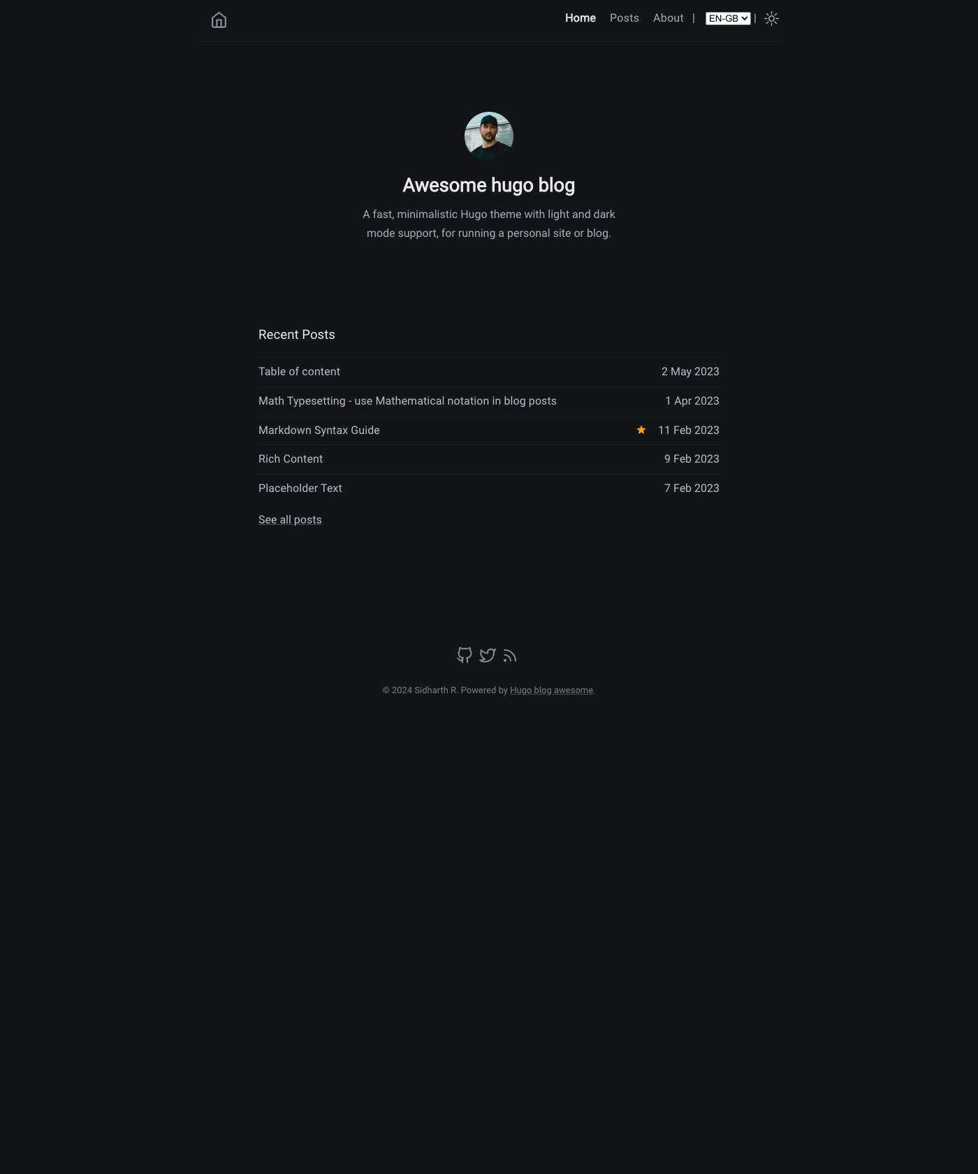 Screenshot of Hugo Blog Awesome