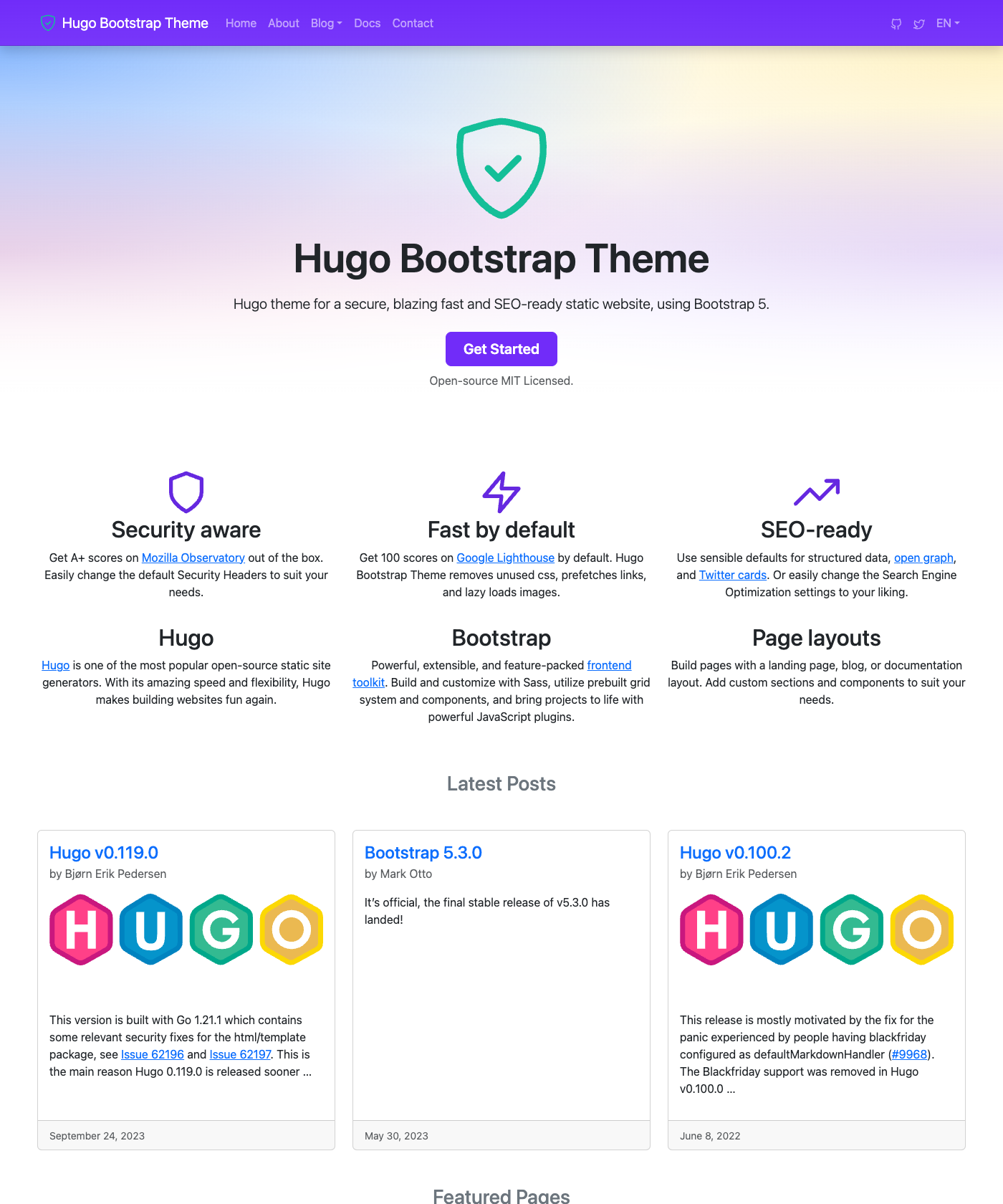 Screenshot of Hugo Bootstrap Theme