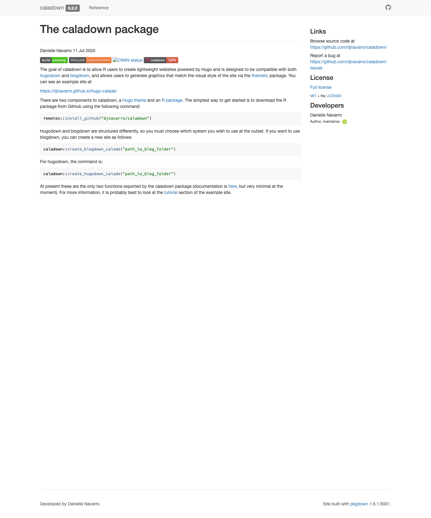 Screenshot of Caladown