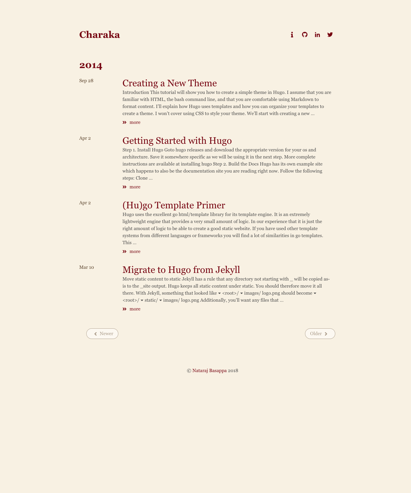 Screenshot of Charaka Hugo Theme
