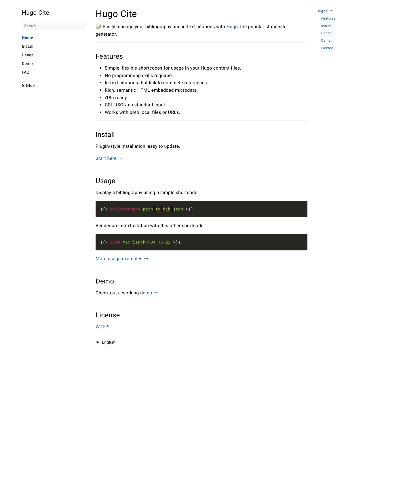 Screenshot of Hugo Cite