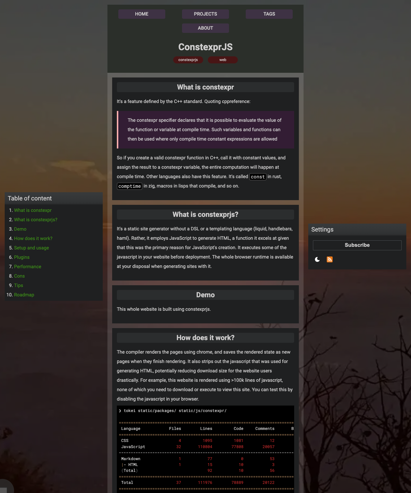 Screenshot of ConstexprJS