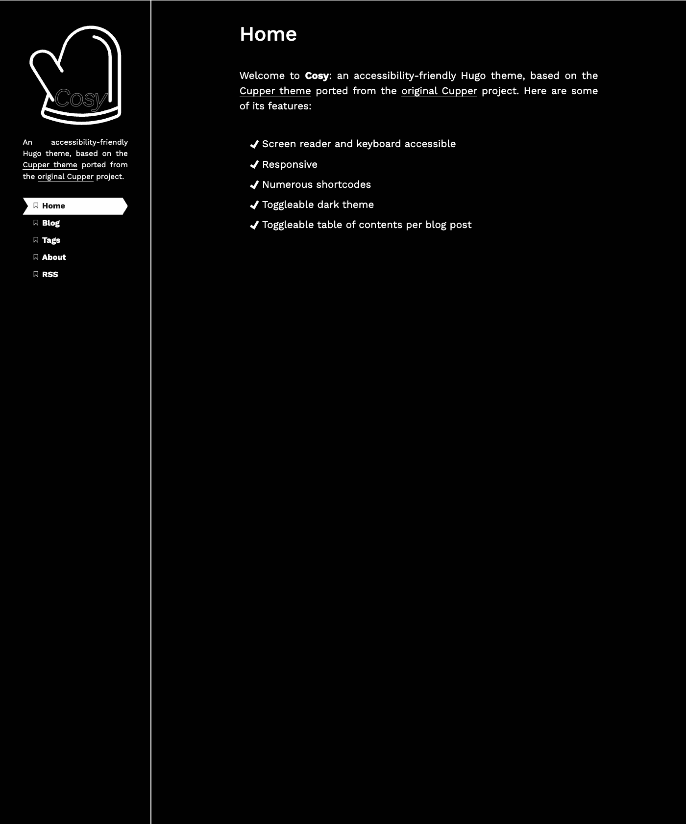 Screenshot of Cosy Hugo Theme