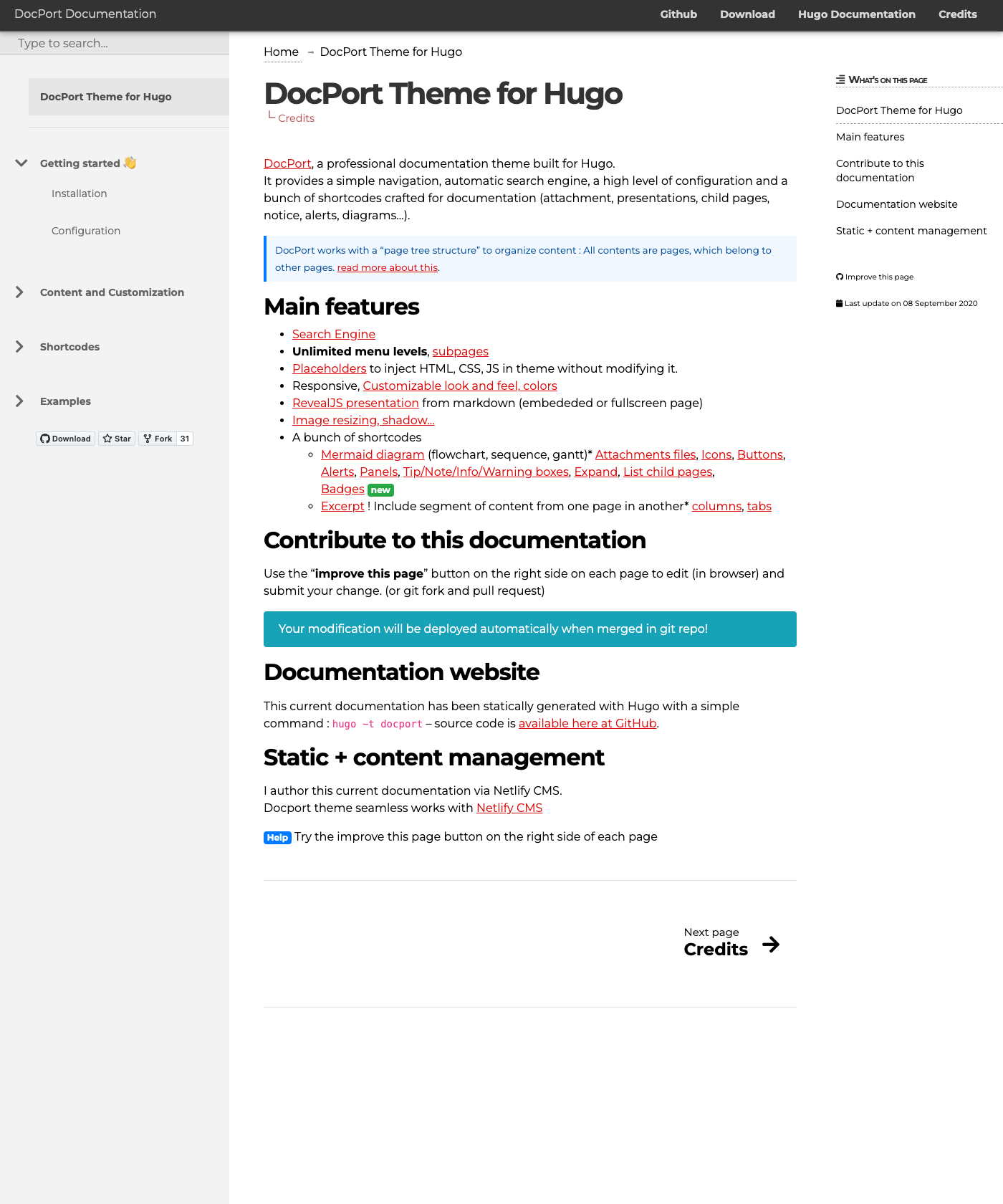 Screenshot of Hugo Theme Docport