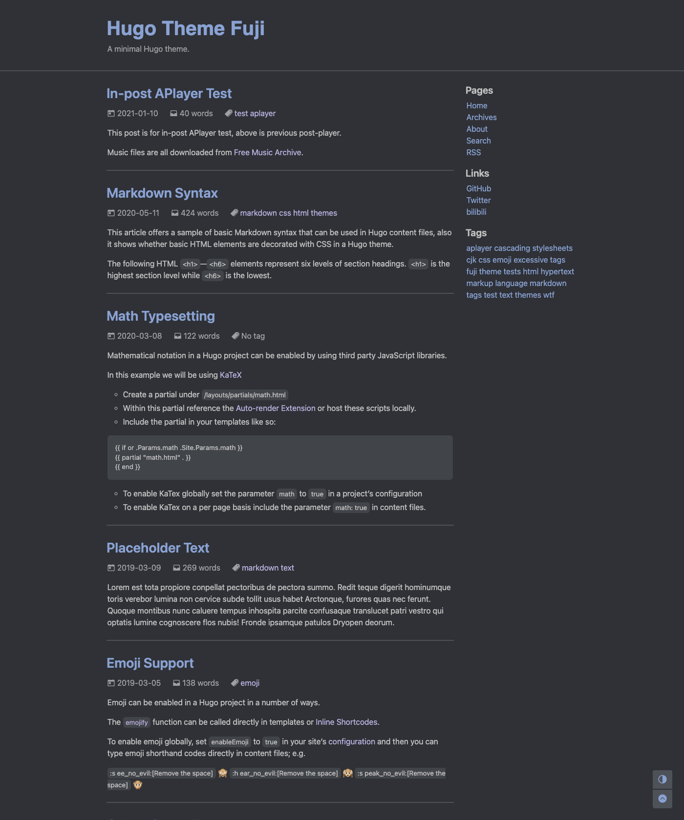 Screenshot of Hugo Theme Fuji