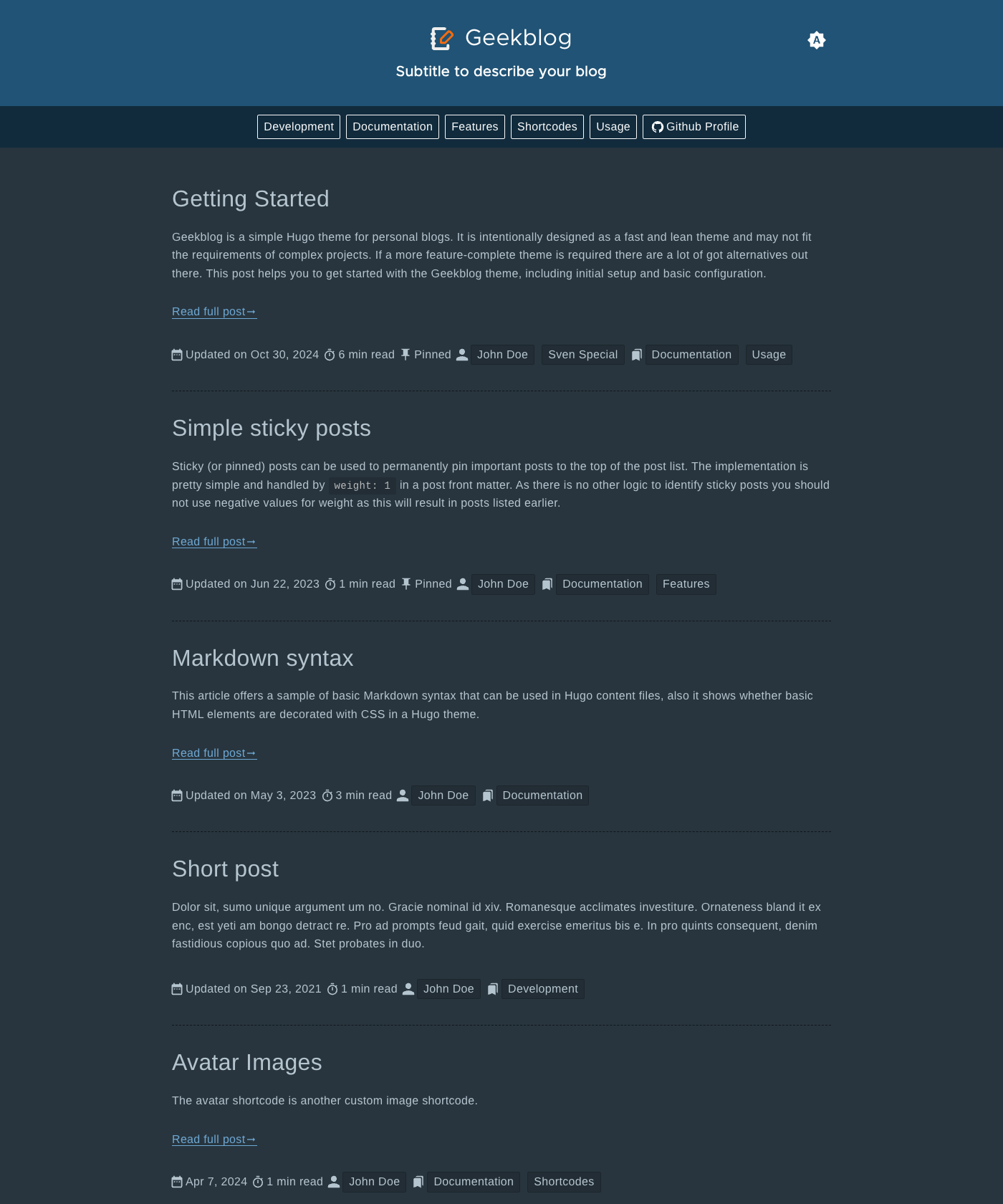 Screenshot of Hugo Geekblog