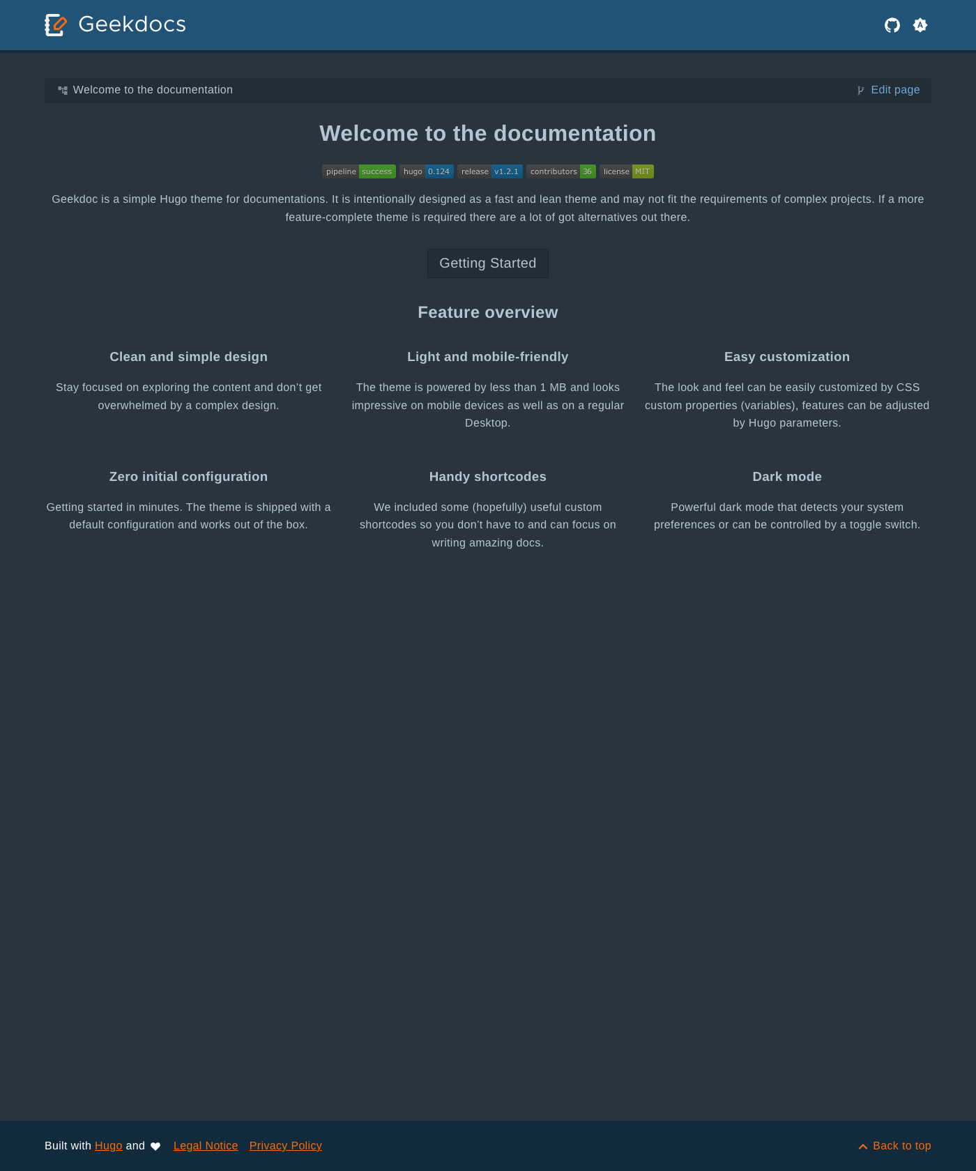 Screenshot of Hugo Geekdoc