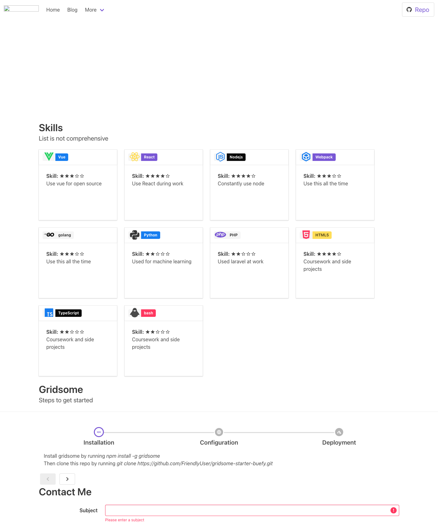 Screenshot of Gridsome Starter Buefy