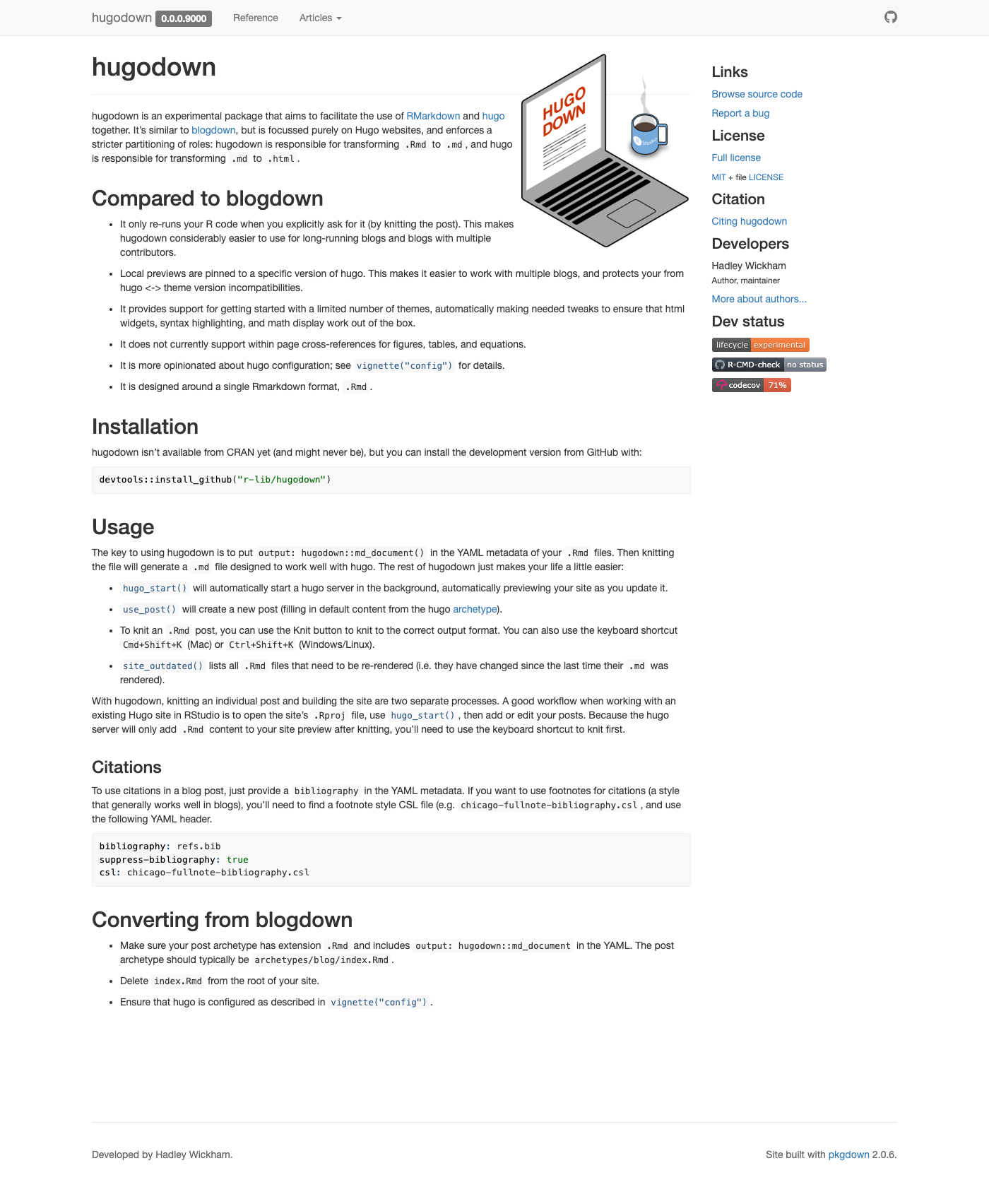 Screenshot of Hugodown