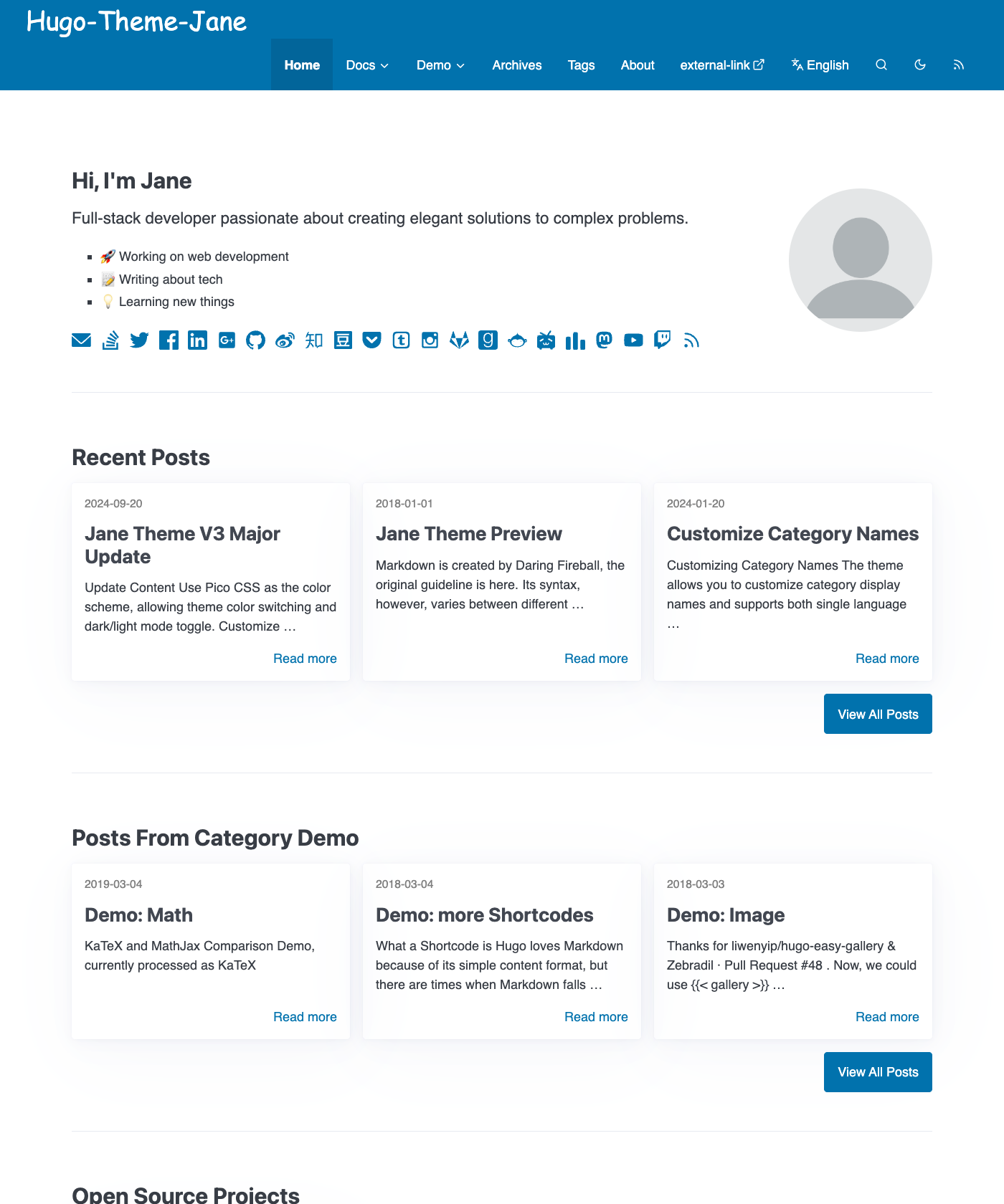Screenshot of Hugo Theme Jane