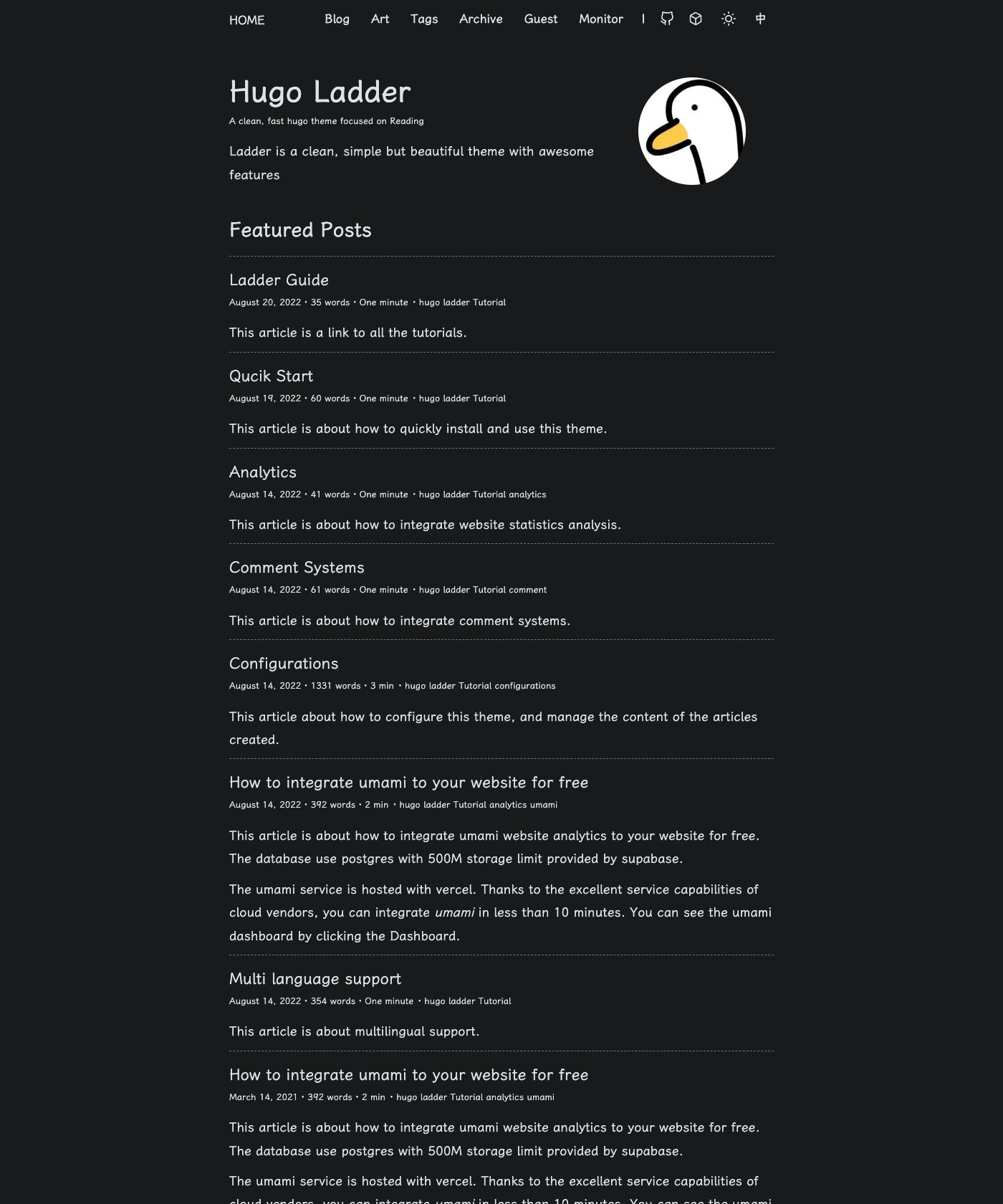 Screenshot of Hugo Ladder ExampleSite