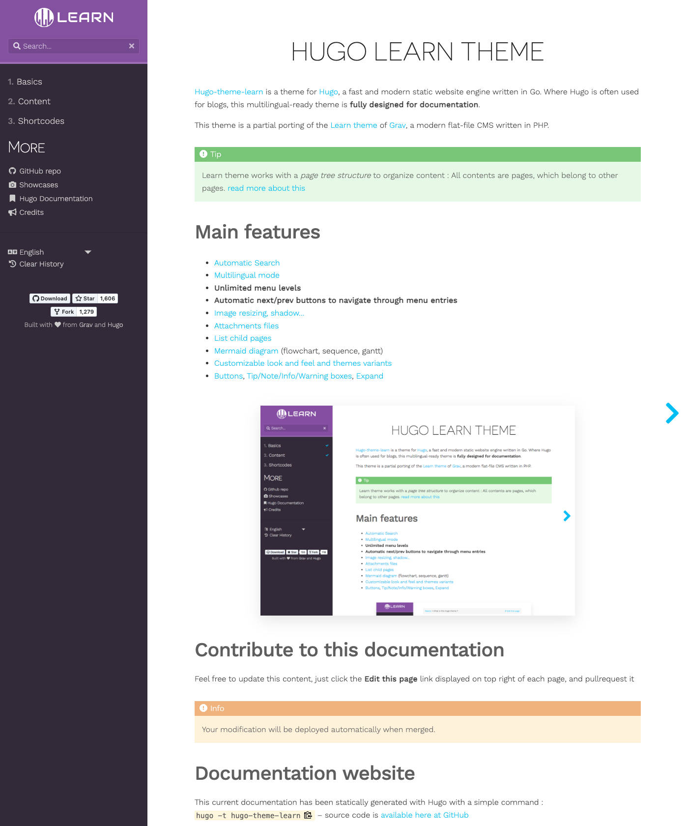 Screenshot of Hugo Theme Learn