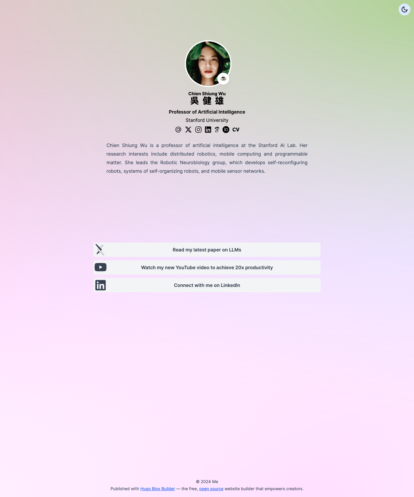 Screenshot of Theme Link In Bio