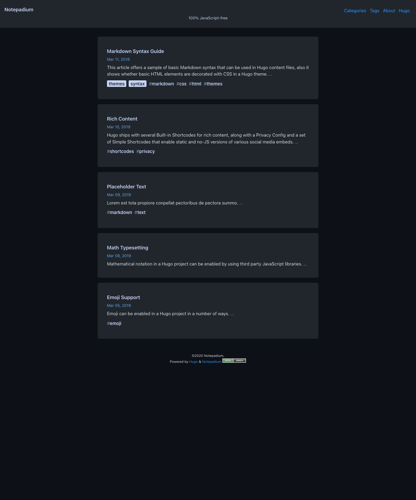 Screenshot of Hugo Notepadium