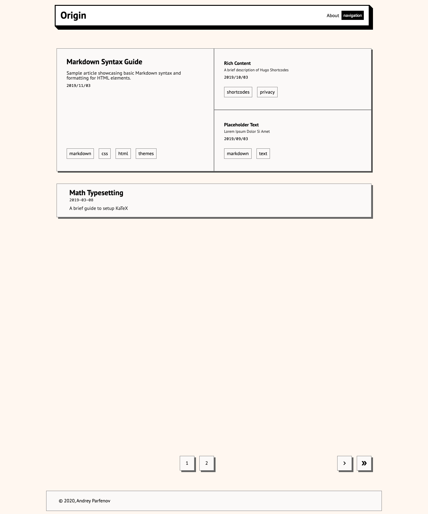 Screenshot of Origin Hugo Theme