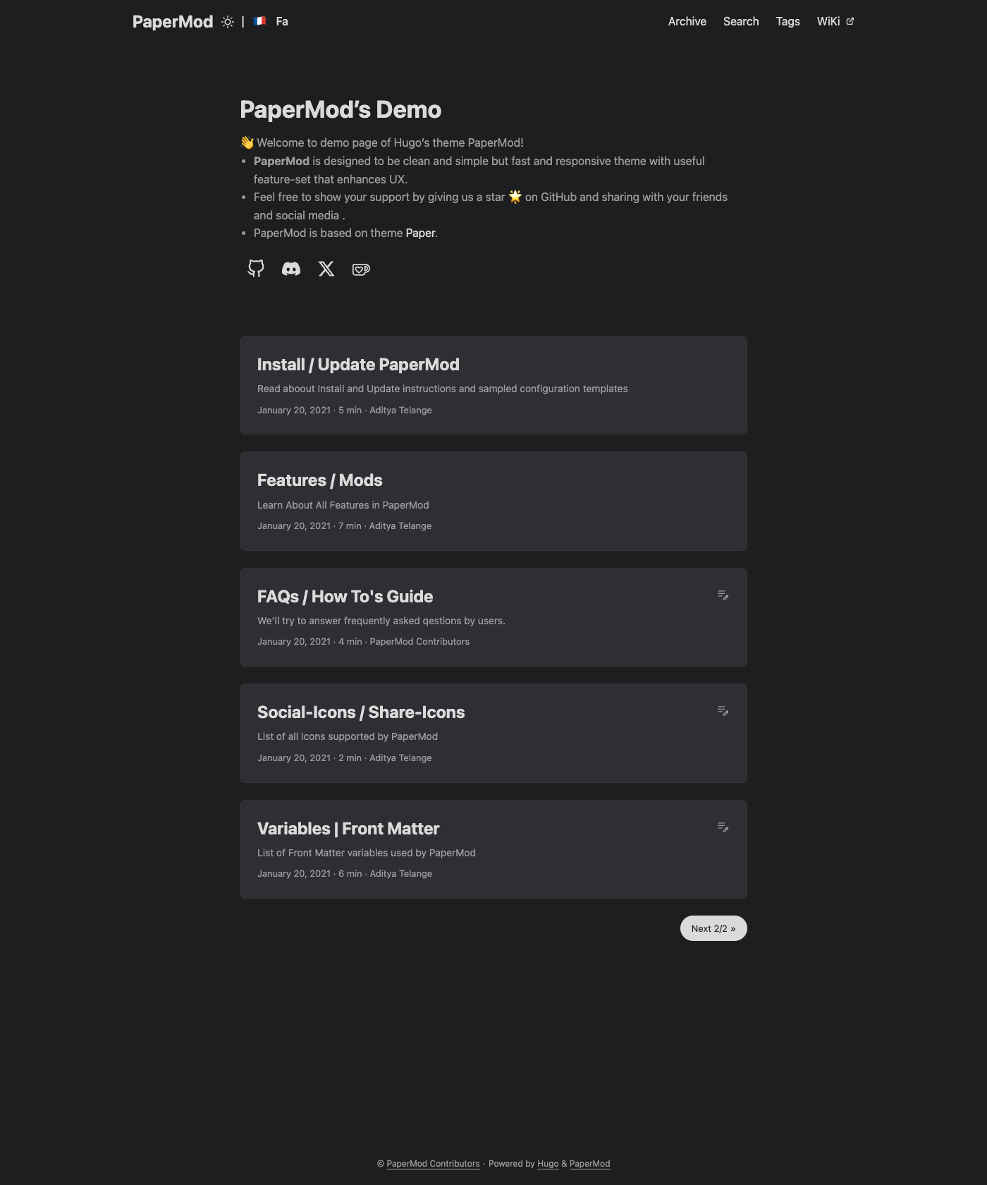 Screenshot of PaperMod