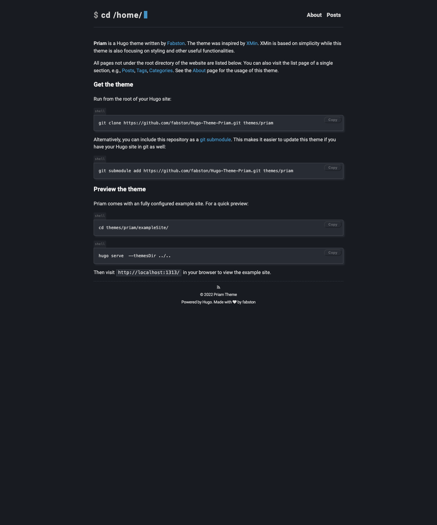 Screenshot of Hugo Theme Priam