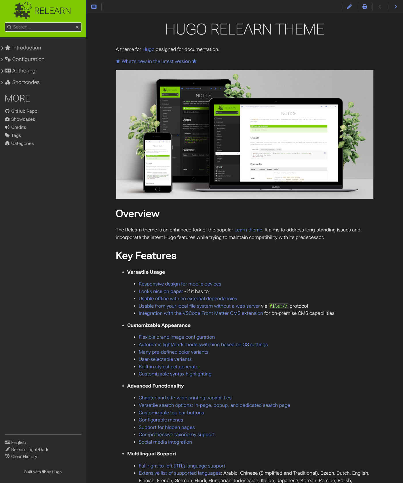 Screenshot of Hugo Theme Relearn