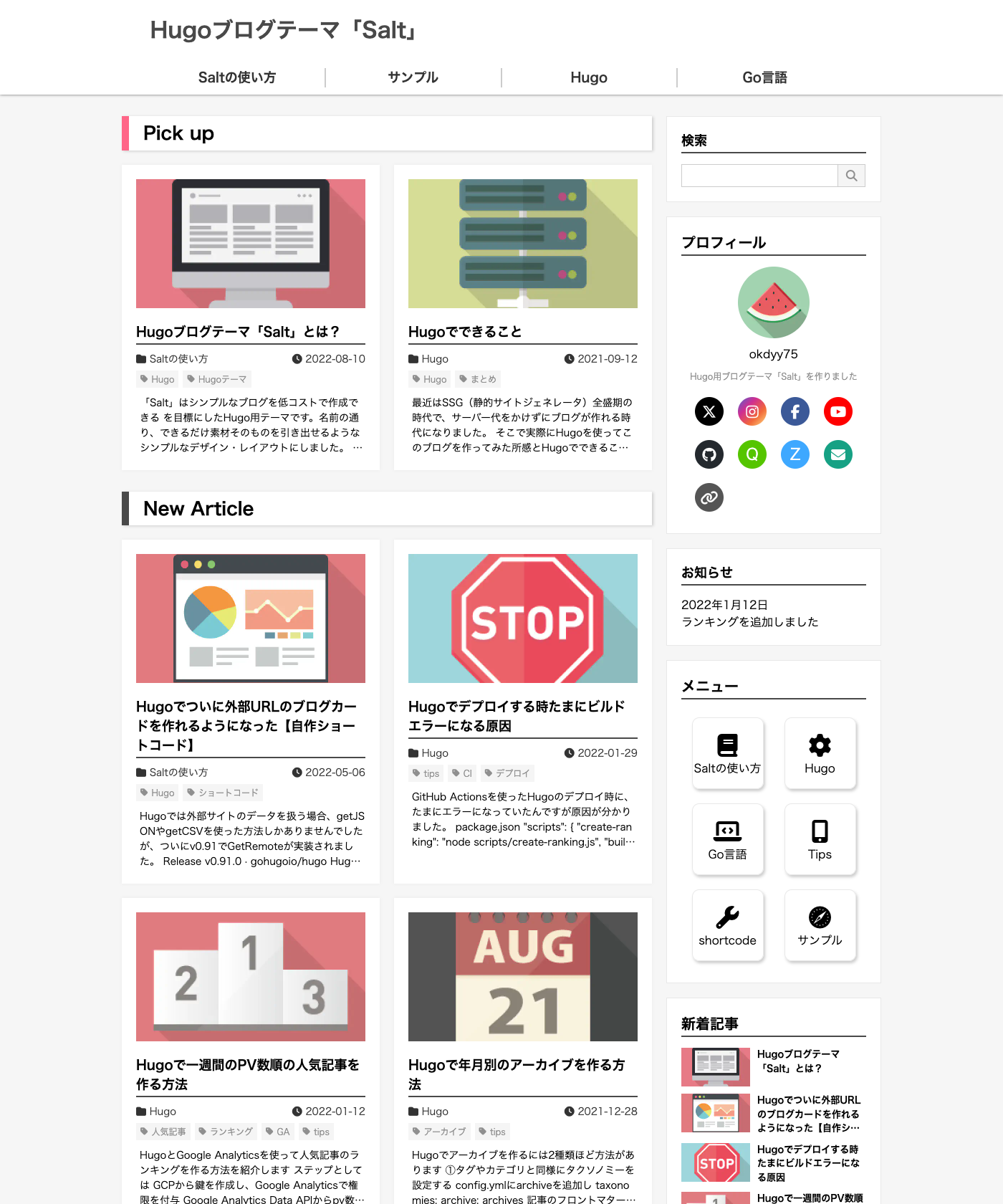 Screenshot of Hugo Theme Salt