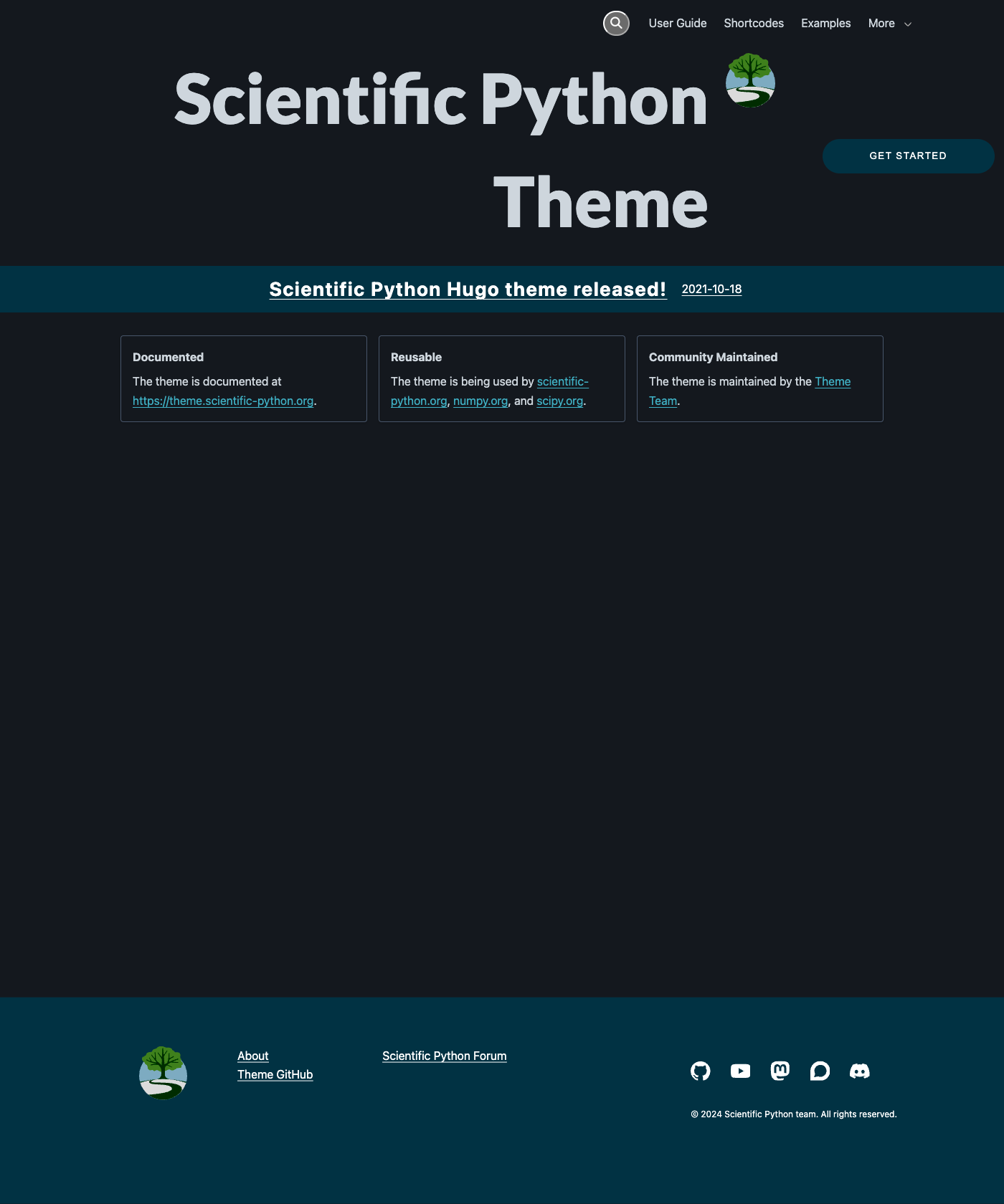 Screenshot of Scientific Python Hugo Theme