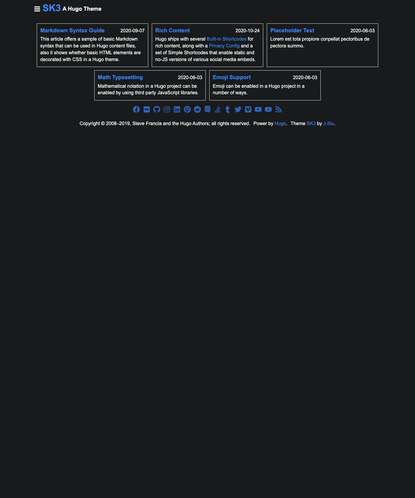 Screenshot of Hugo Theme Sk3