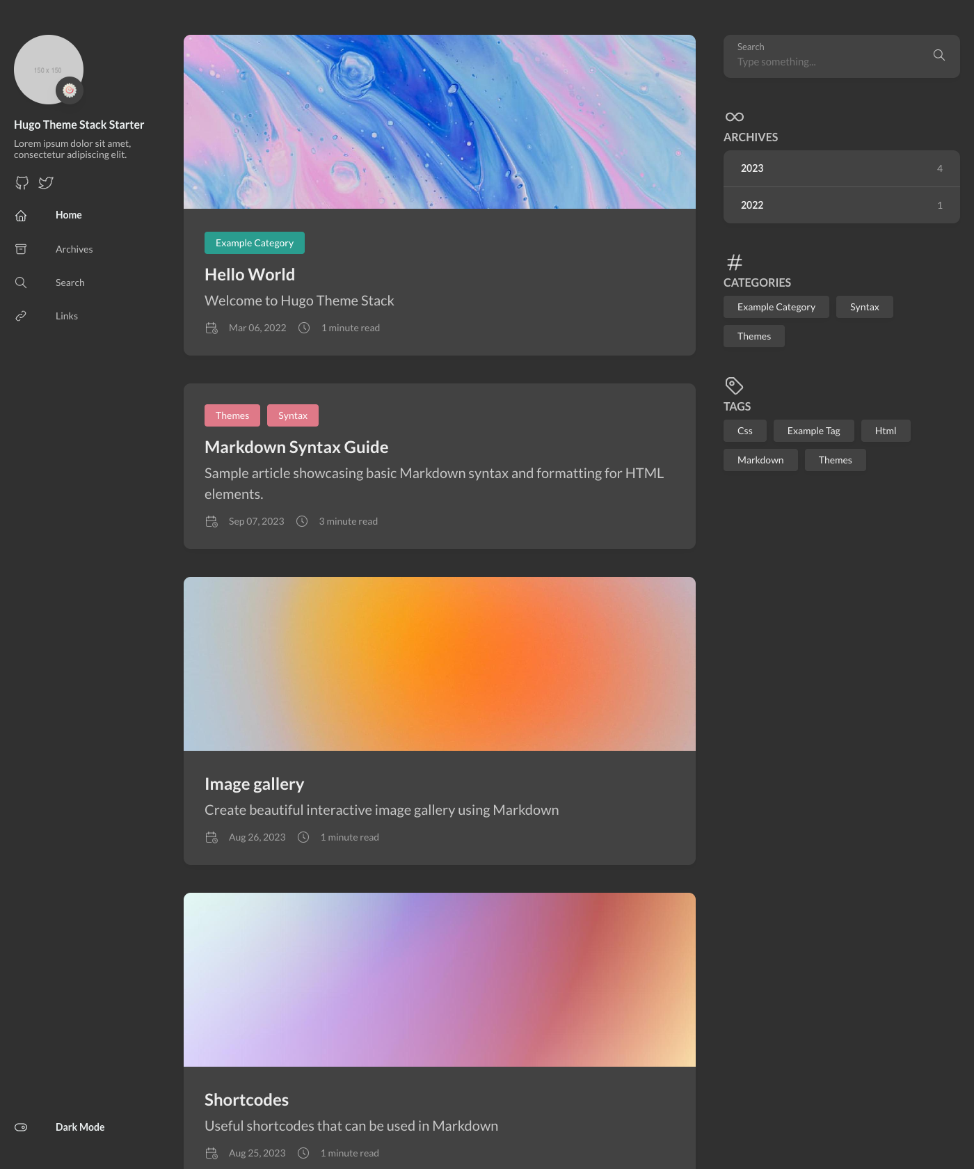 Screenshot of Hugo Theme Stack Starter