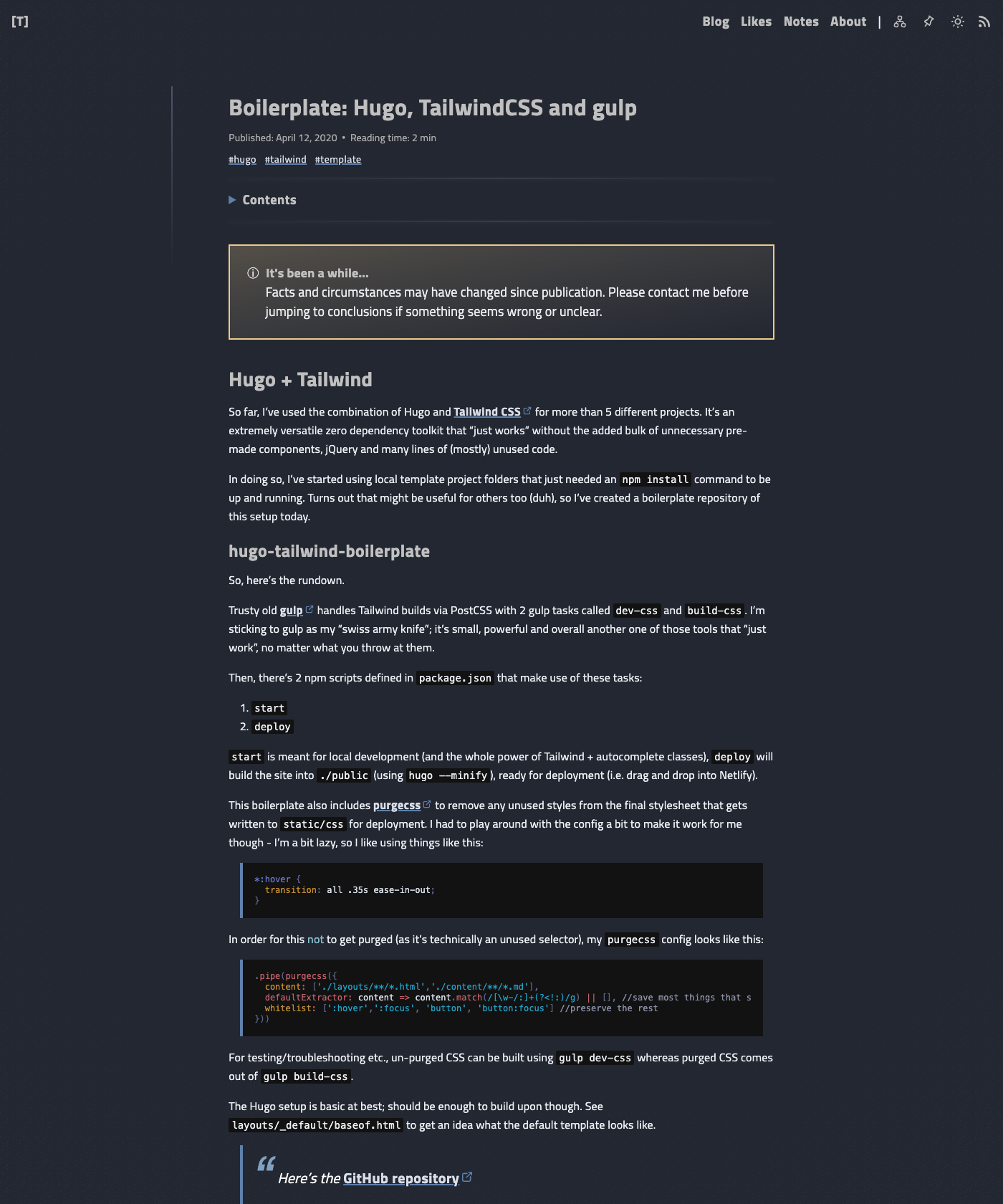 Screenshot of Hugo Tailwind Boilerplate