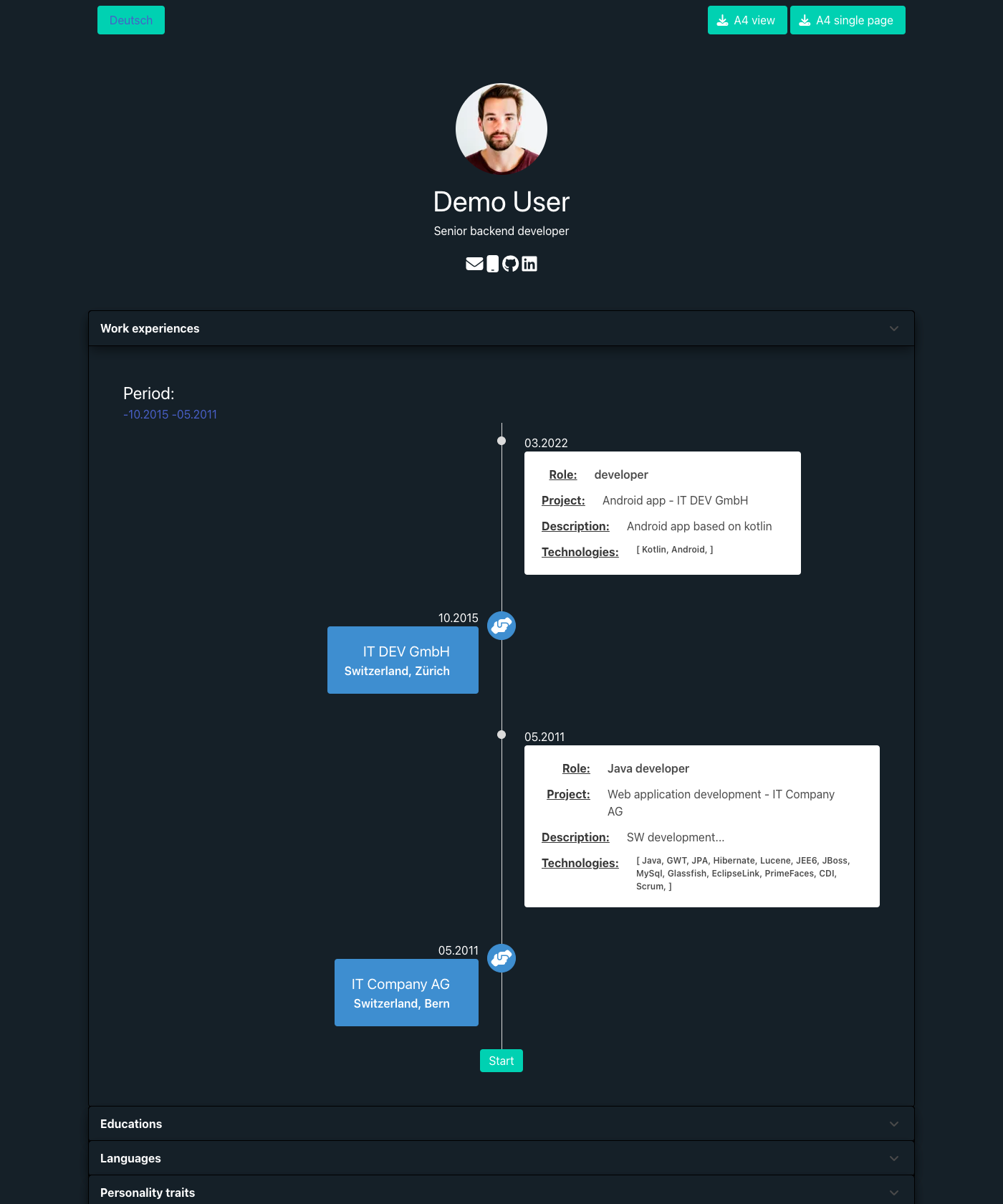 Screenshot of Timeline Cv Hugo