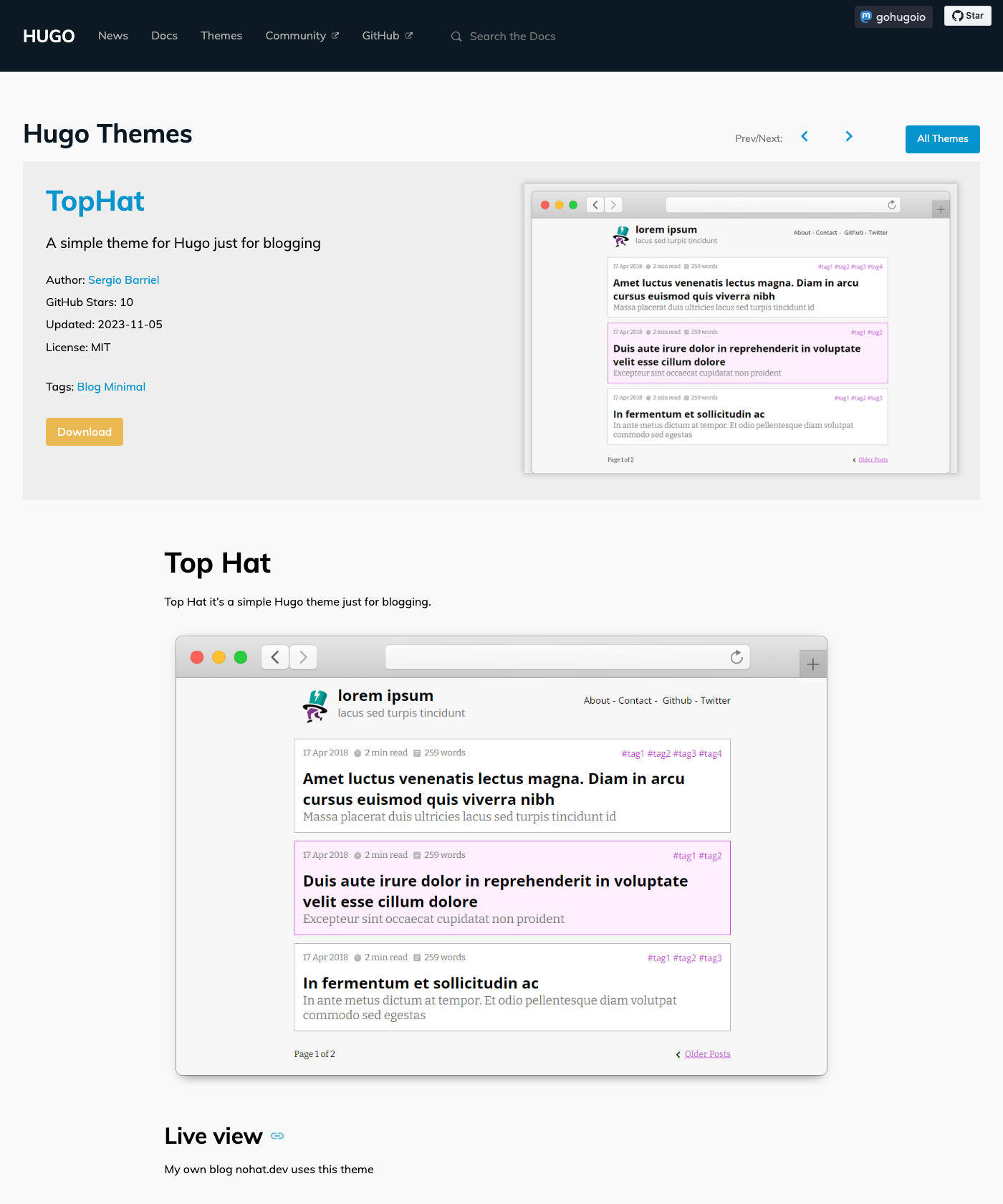 Screenshot of Tophat Theme