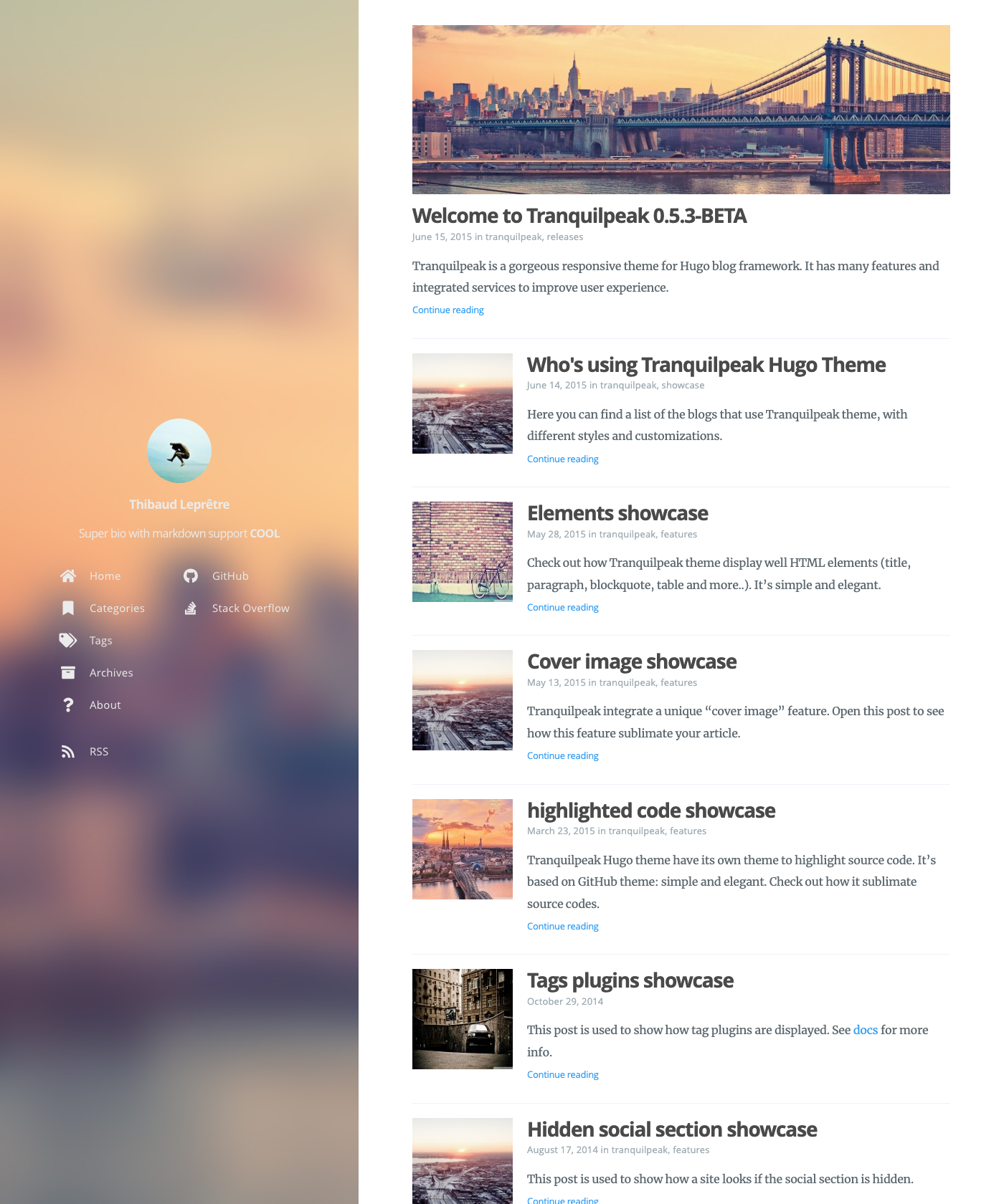 Screenshot of Hugo Tranquilpeak Theme