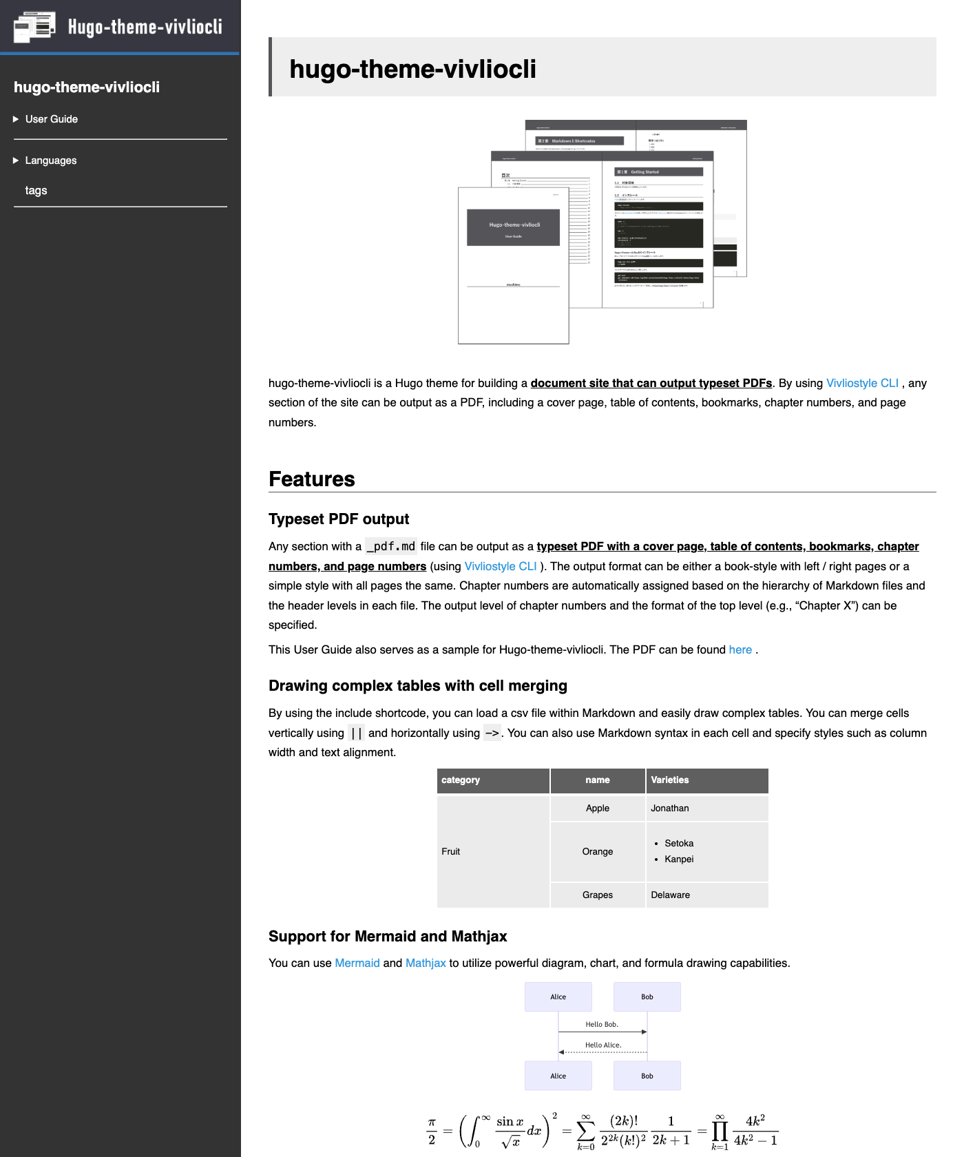 Screenshot of Hugo Theme Vivliocli