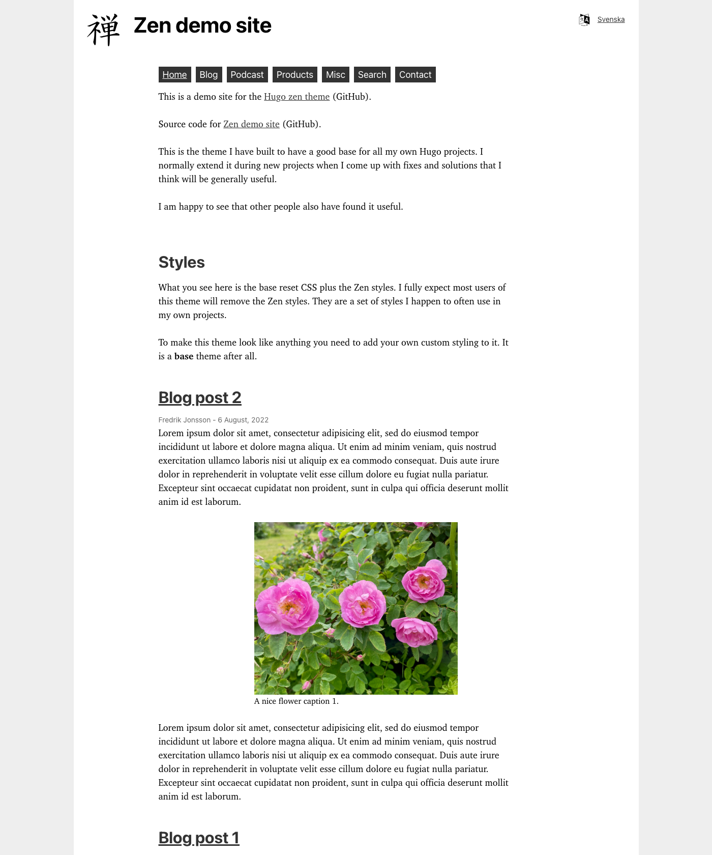 Screenshot of Hugo Theme Zen